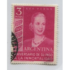 ARGENTINA 1954 GJ 1031 EVA PERON ESTAMPILLA CON FILIGRANA RAYOS RECTOS FINAMENTE MATASELLADA U$ 50